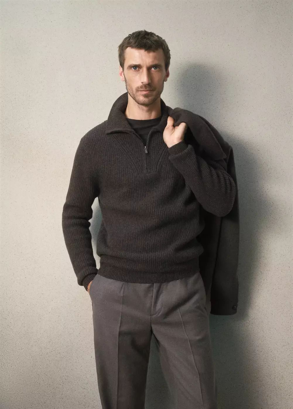 Pull polo en laine à col zippé, MANGO MAN