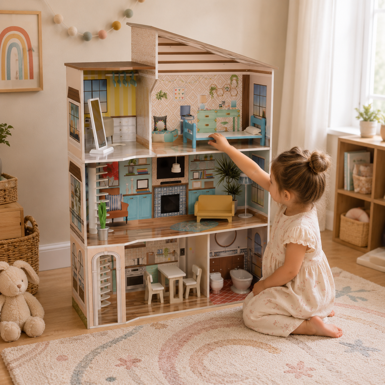 Maison Poupée Bois 3 Étages, TEAMSON KIDS