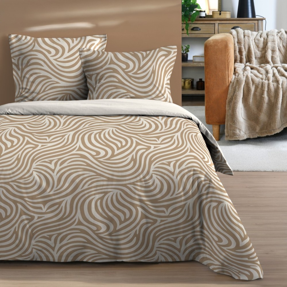Housse de couette 260x240 finition rabat + 2 taies coton 57 fils, DECORATIE