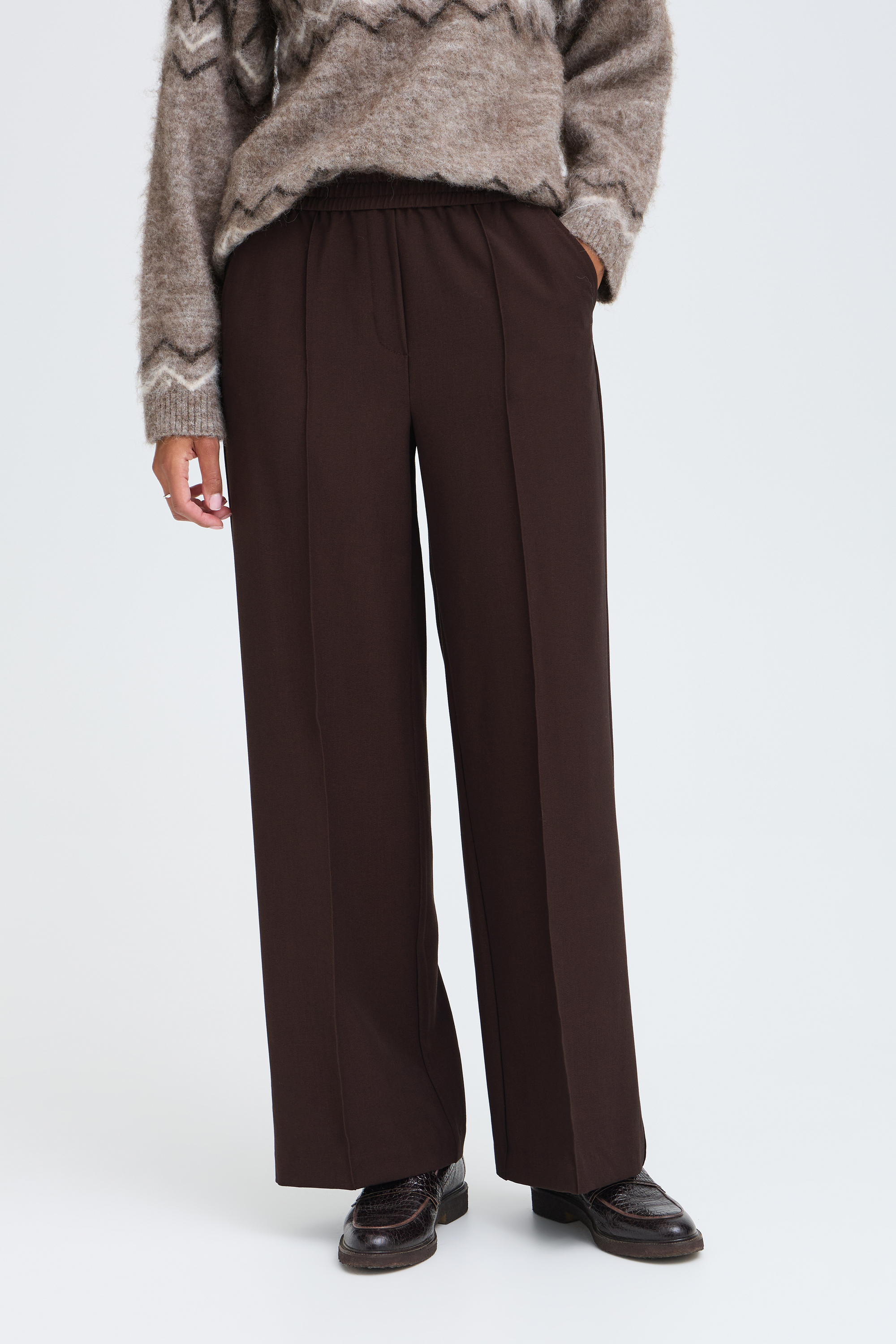 Pantalon large coupe droite, taille élastiquée, B.YOUNG