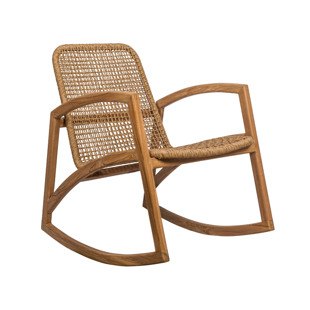 Rocking chair extérieur/intérieur en teck et corde ANNA, HYDILE