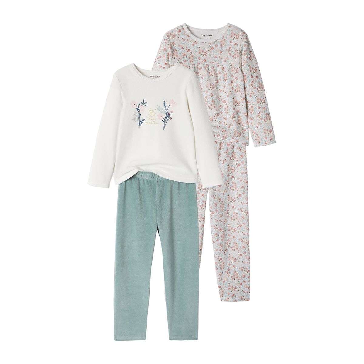 Lot De 2 Pyjamas Fille En Velours Fleuri - Manches Longues, Pantalon élastiqué - 75% Coton, 25% Polyester Recyclé - VERTBAUDET - 3
