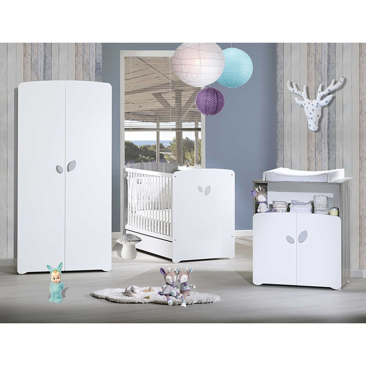 Chambre trio lit et Commode à langer en bois, BABY PRICE