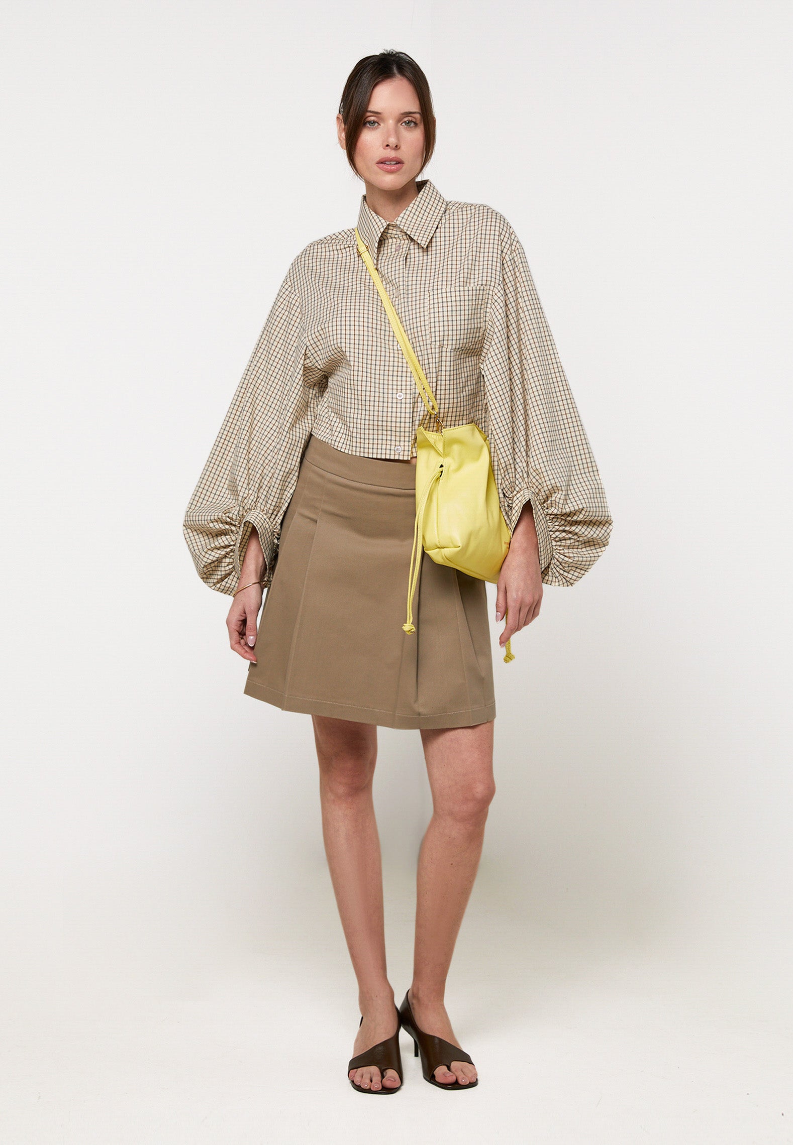 Chemise courte à carreaux manches bouffantes, RODIER