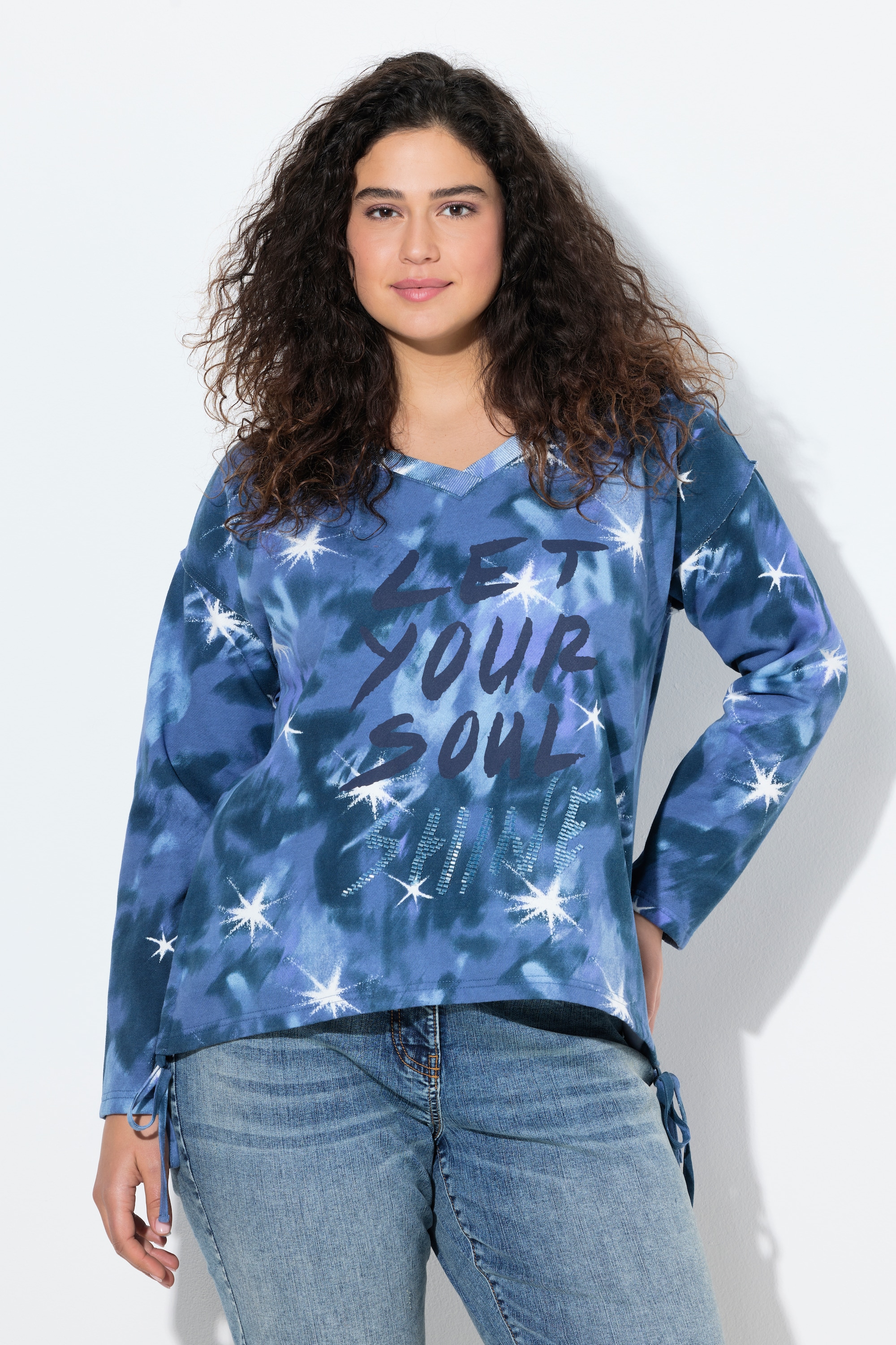 Sweat-shirt à col en V et manches longues, ULLA POPKEN