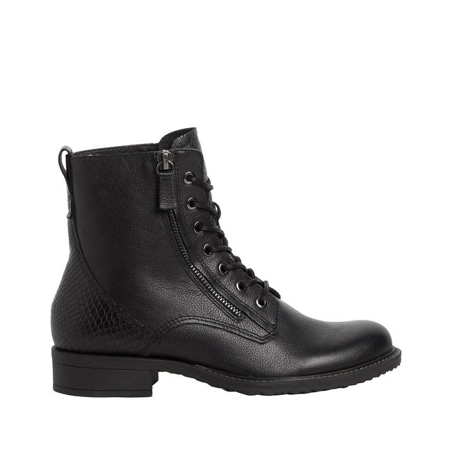 Lace-up ankle boots in leather with zip fastening, black, Tamaris | La ...