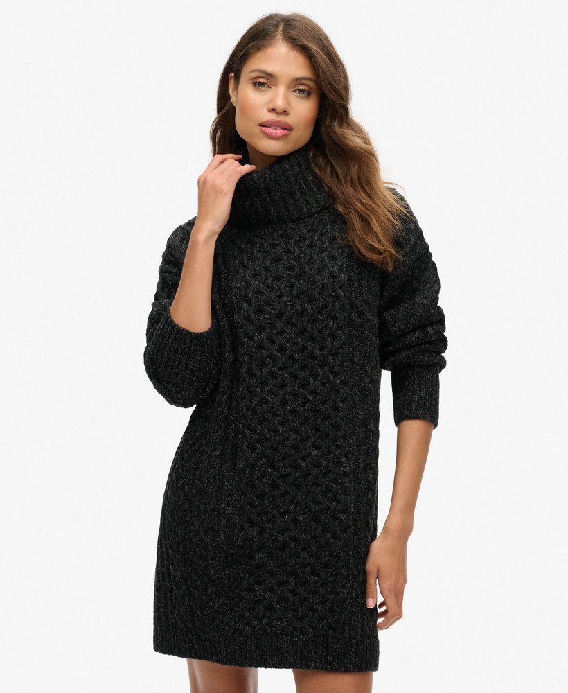Rollneck Cable Jumper Dress, SUPERDRY