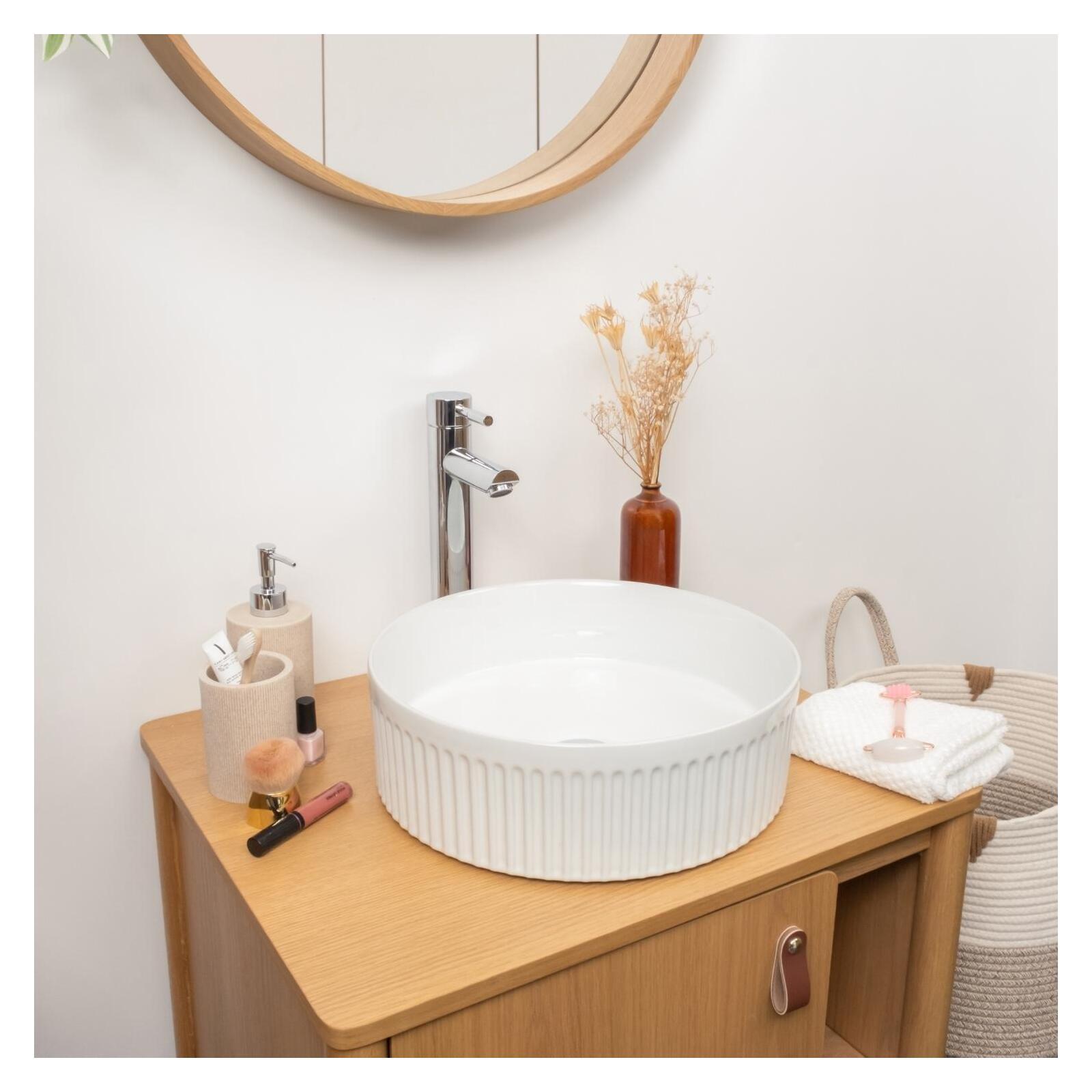 Vasque à poser ronde en céramique blanc texturé 36cm BERRY, MOB IN