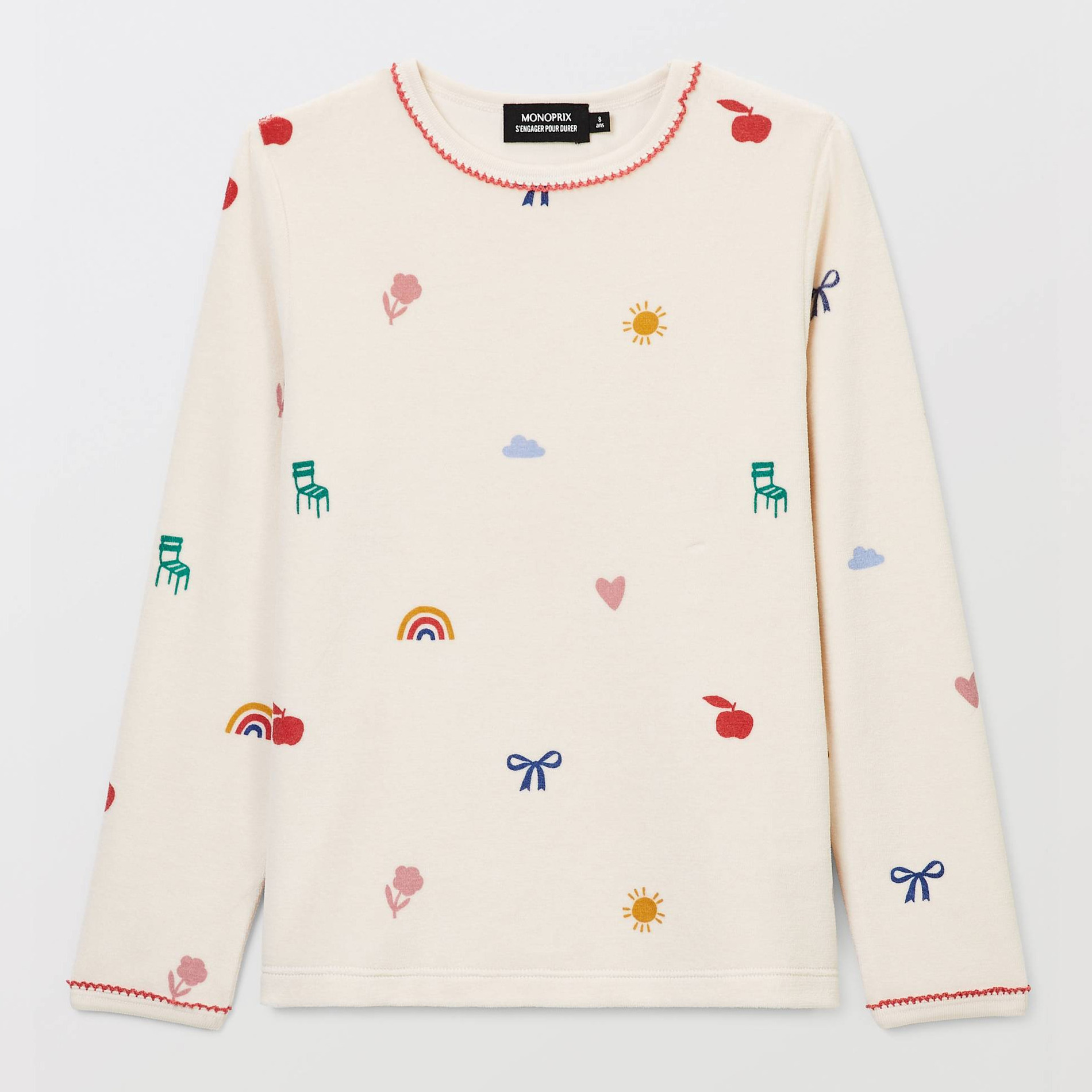Pyjama velours manches longues imprimé en coton BIO, MONOPRIX