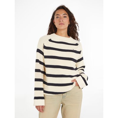 Striped Chunky Knit Jumper in Cotton with Crew Neck TOMMY HILFIGER