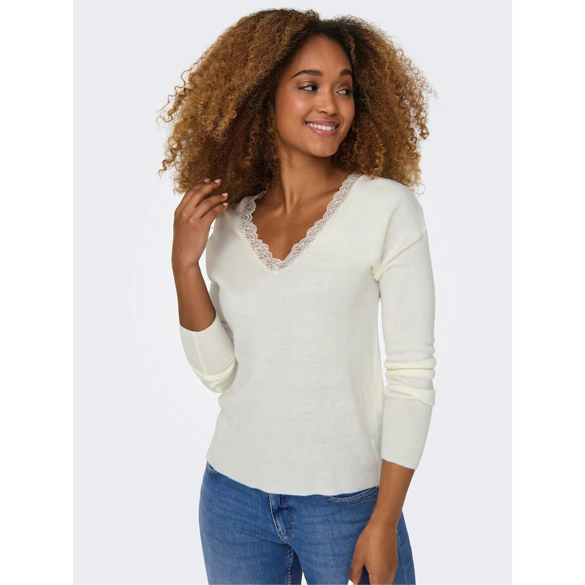 Fine knit v neck jumper Only La Redoute