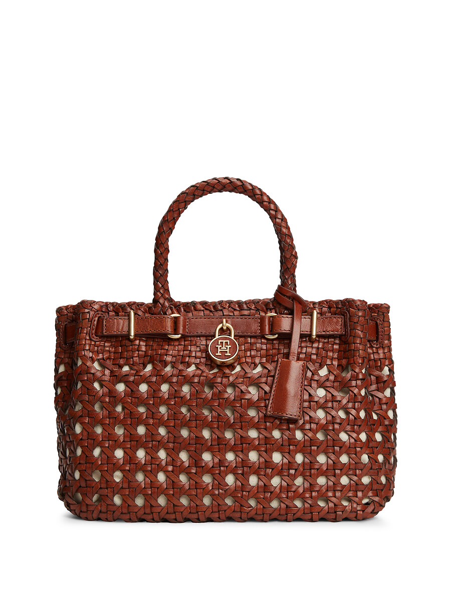 Bolso minitote de piel de vacuno trenzada, TOMMY HILFIGER