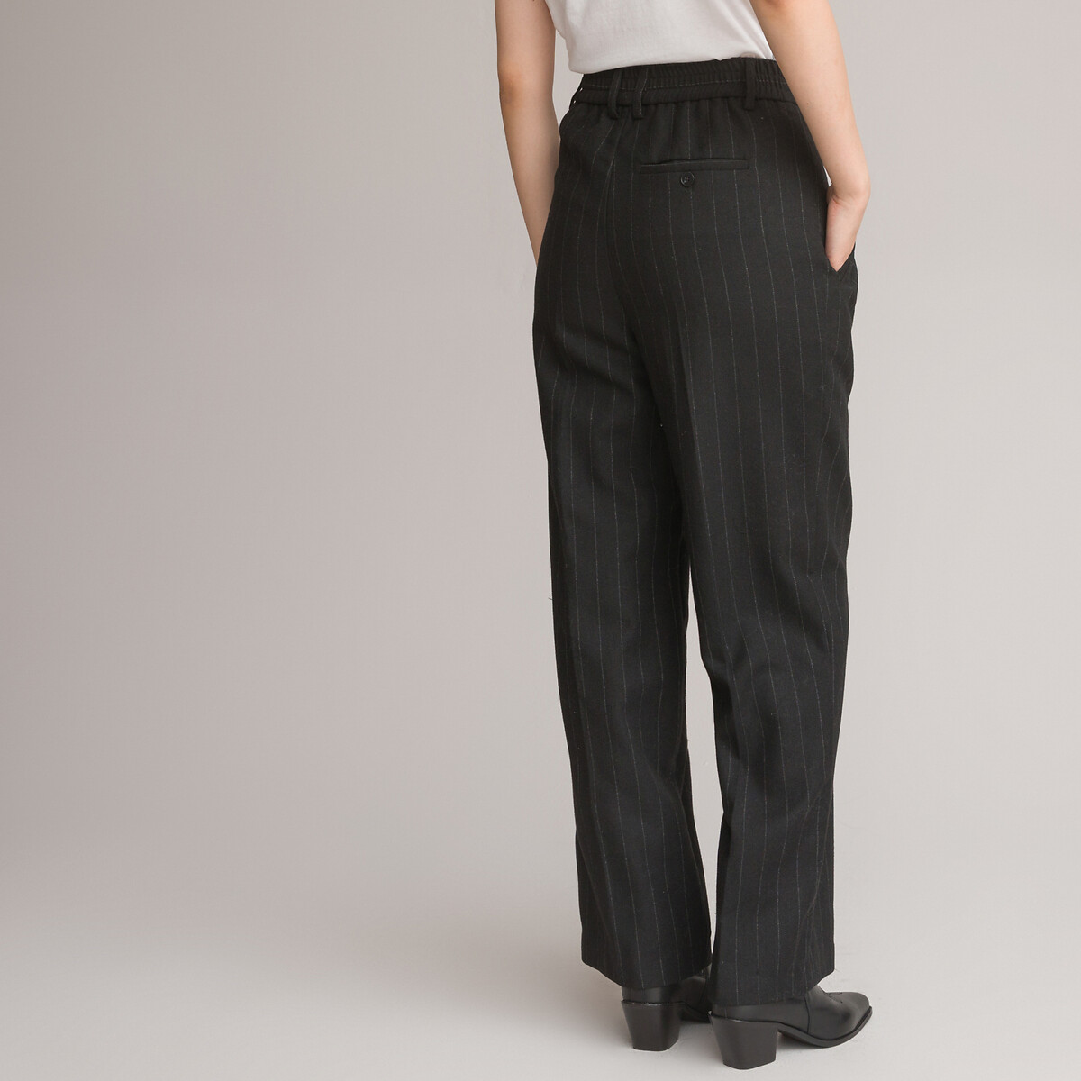 Pantalon rayé large GALA - Polyester & cupro noir - Mode éthique