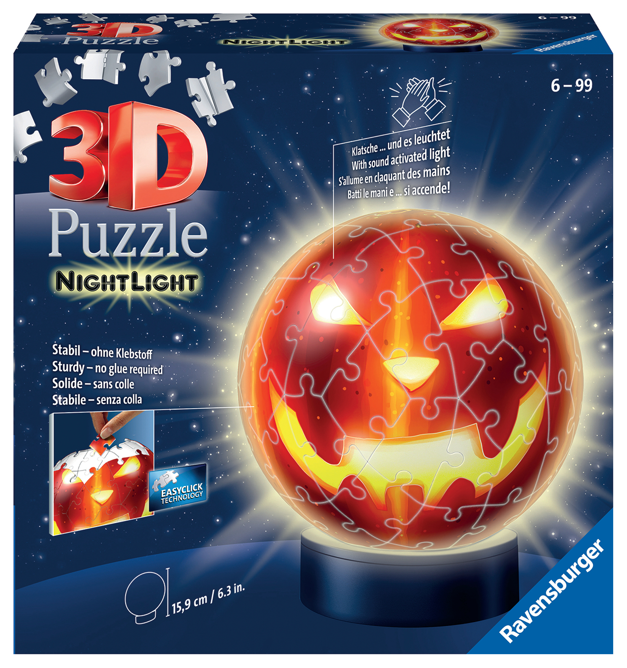 Puzzle 3D Ball 72 pièces illuminé - Citrouille d'Halloween, RAVENSBURGER