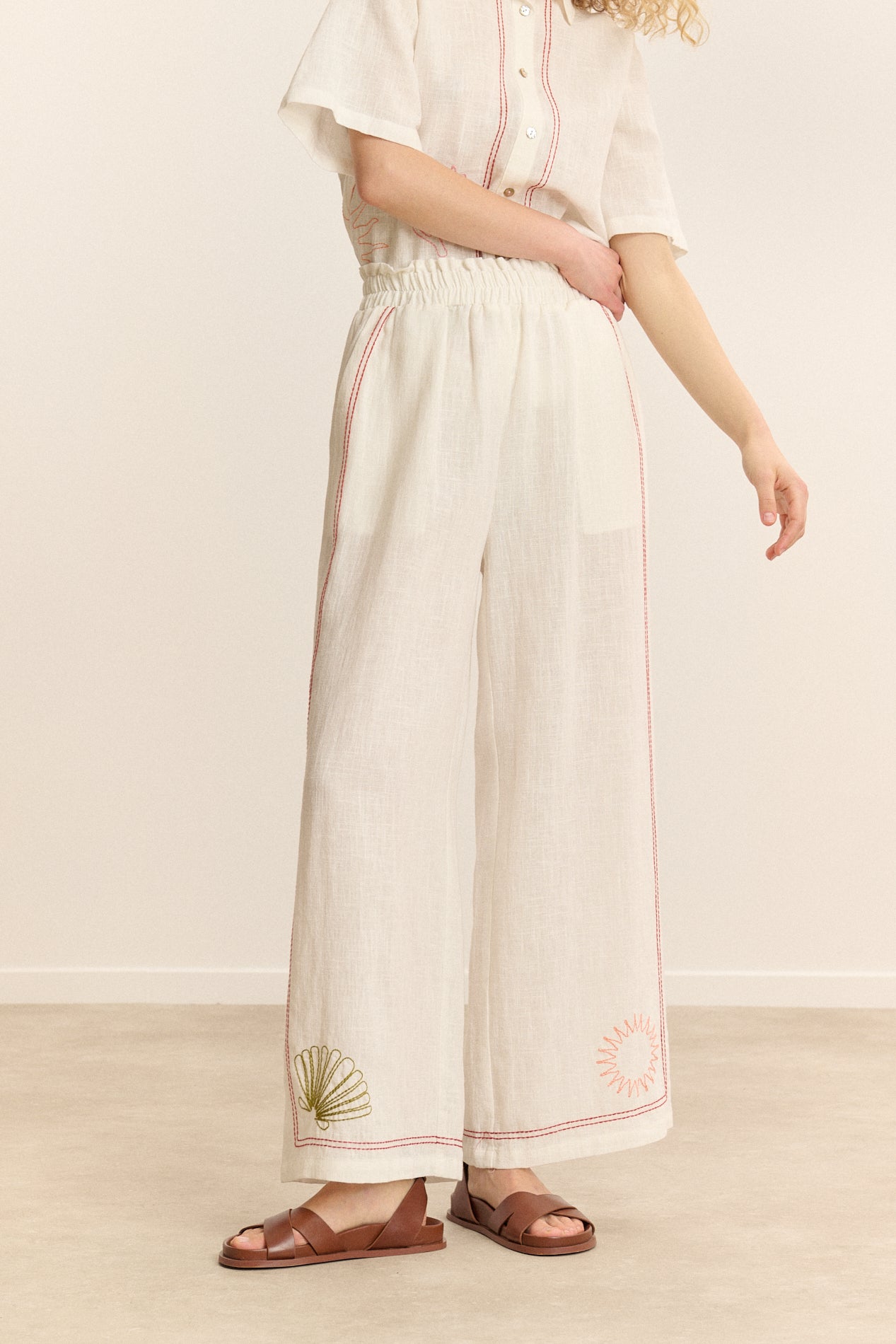 Pantalon large élastiqué avec broderie CONOR, GARANCE PARIS 