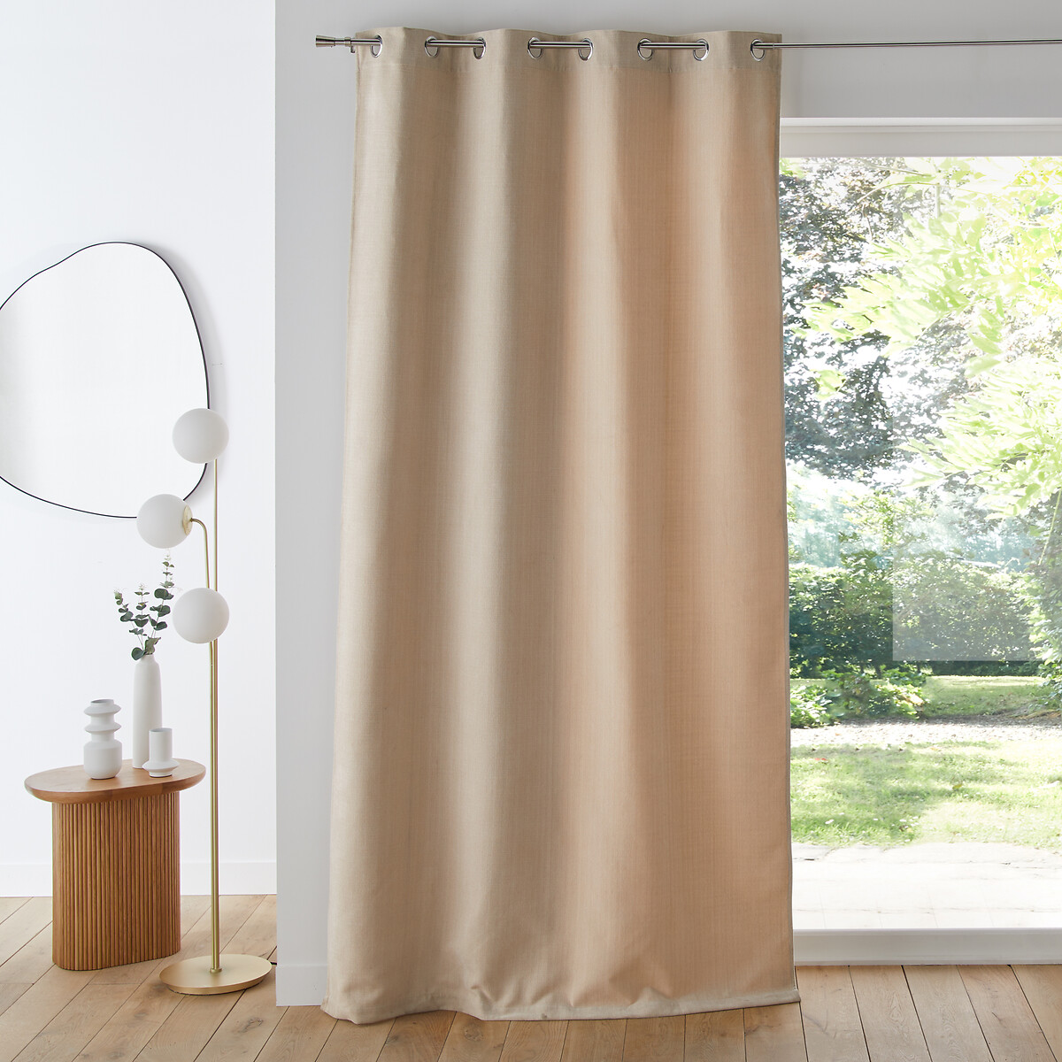 Classic Chenille Plain Woven Lined Stylish Ready Made Eyelet Ring Top Curtains 