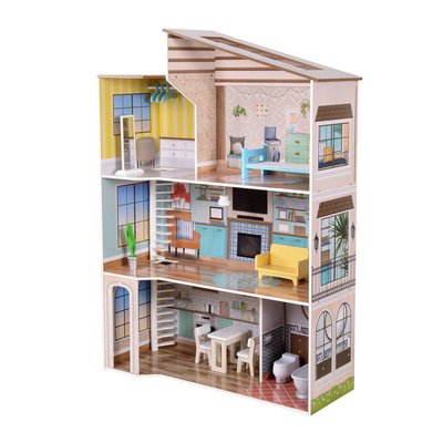 Maison de poupée en bois enfant 3 étages 17 accessoires Méditerranéen TEAMSON KIDS
