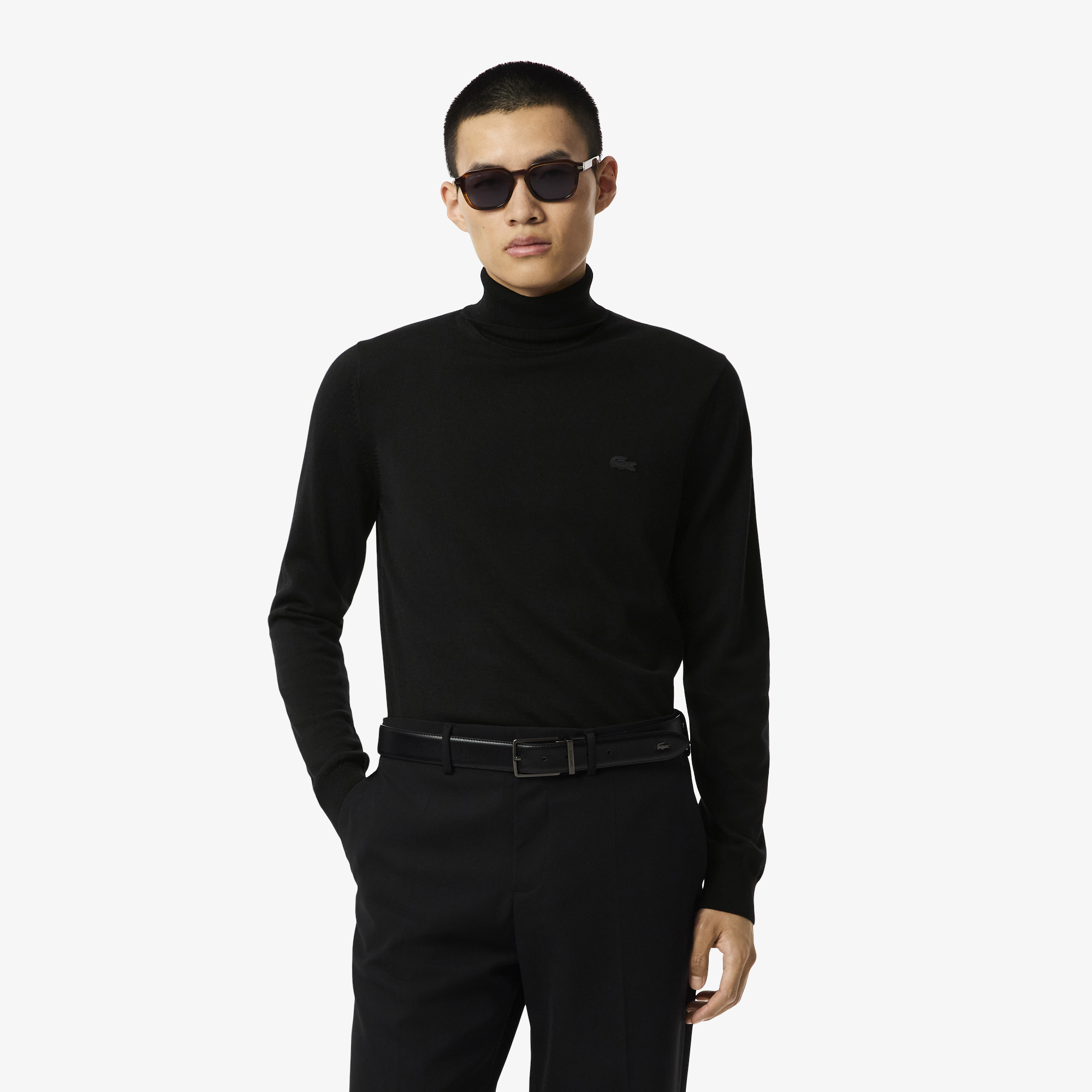 Pull en laine mérinos col roulé, LACOSTE