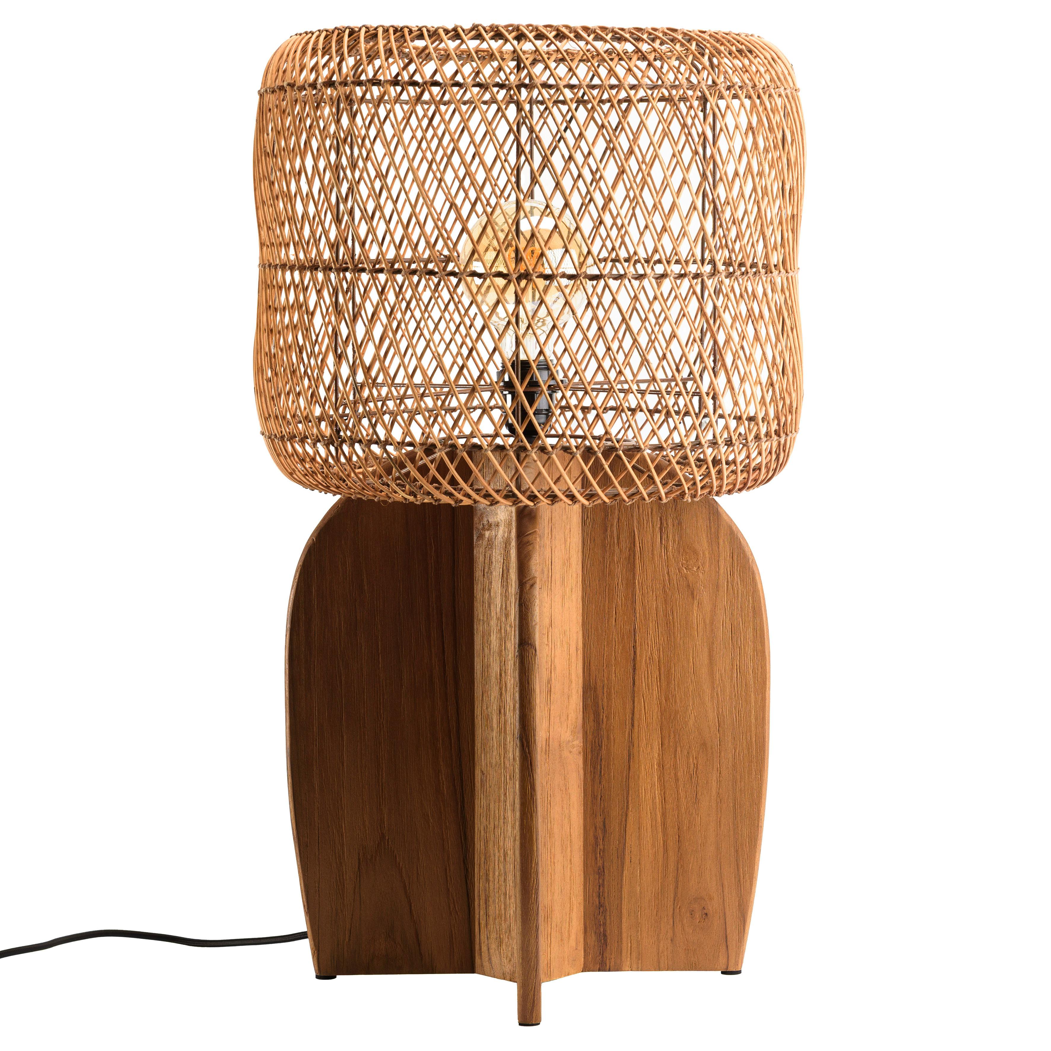 Lampe 38x38cm en rotin couleur naturelle et bois de teck recyclé SWING, PIER IMPORT
