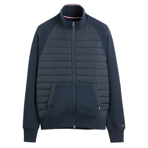 Dual fabric zipped jacket in cotton mix, navy blue, Tommy Hilfiger | La  Redoute