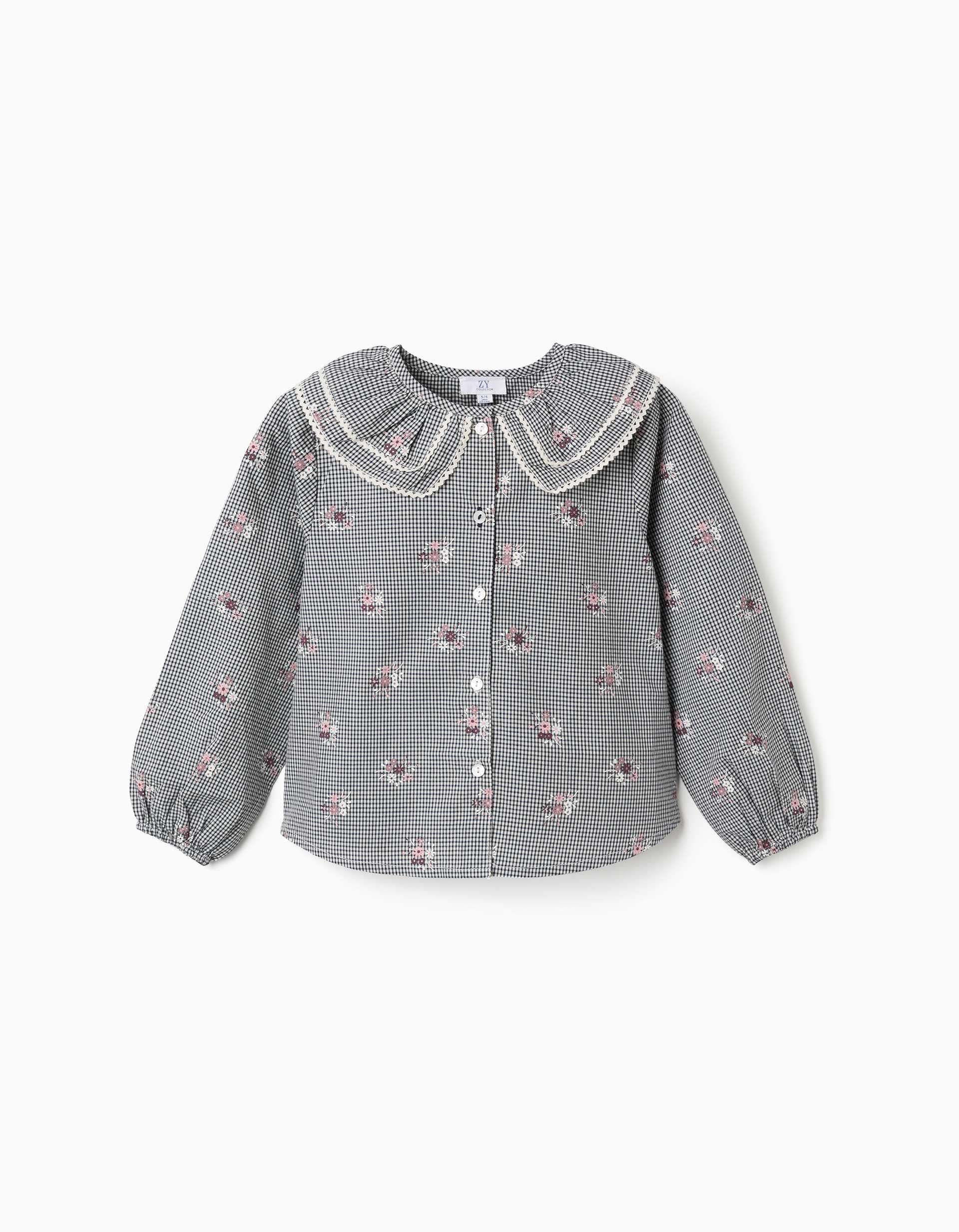 Chemise en coton à motif Vichy avec imprimé floral, ZIPPY