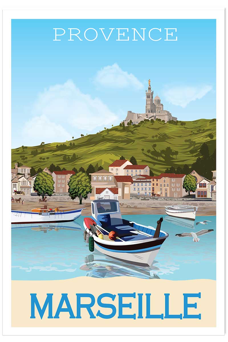 Affiche vintage le vieux port de marseille, HEXOA