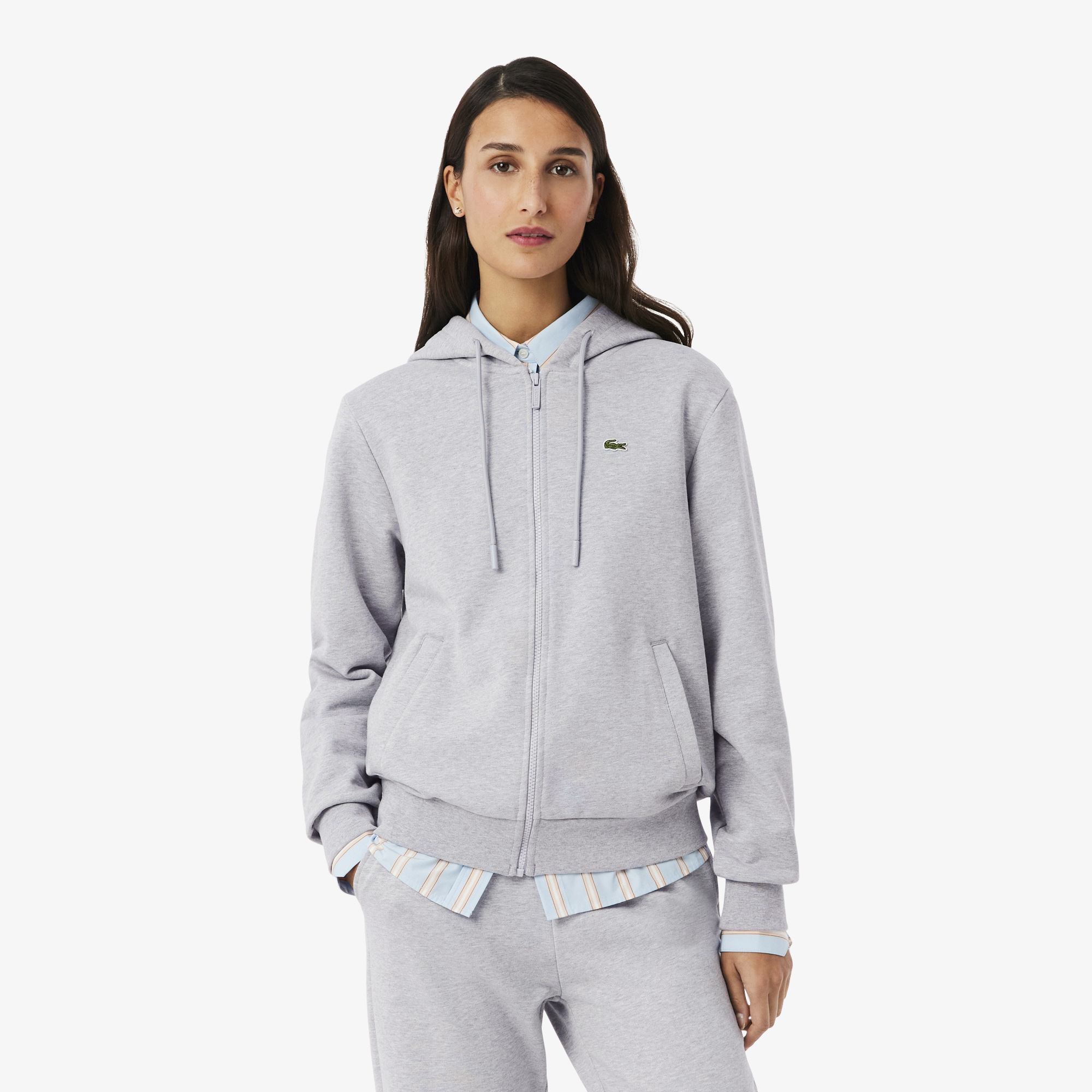 Sweatshirt zippé à capuche molleton, LACOSTE