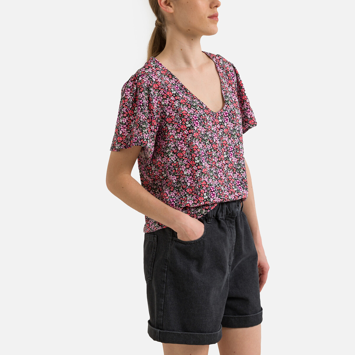 printed short sleeve blouse