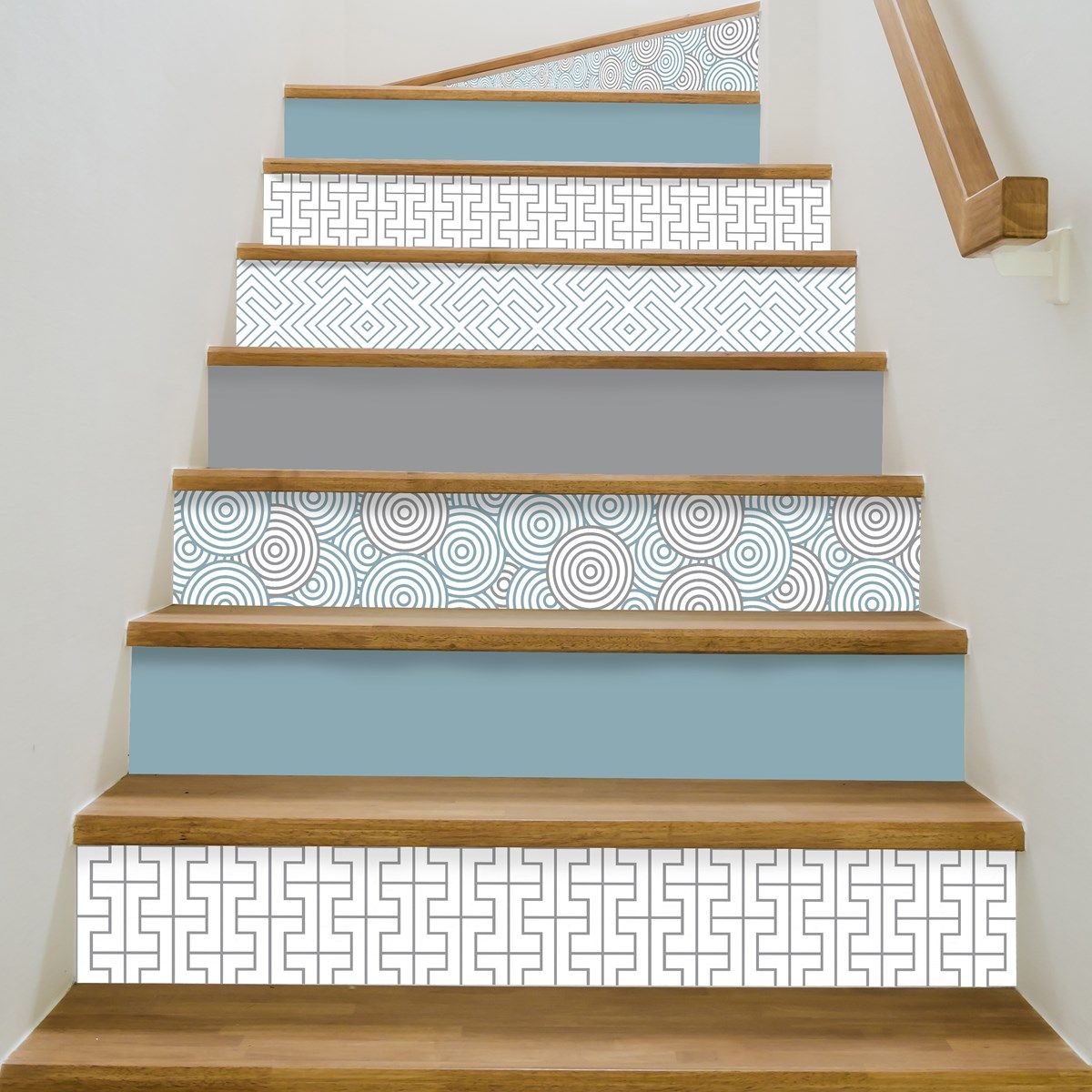 contremarche escalier pvc mix bleu glace 15x100cm - lot de 5