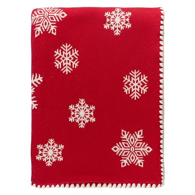 Плед из хлопка с новогодним рисунком Fluffy snowflakes из коллекции New Year Essential, 130х180 см TKANO