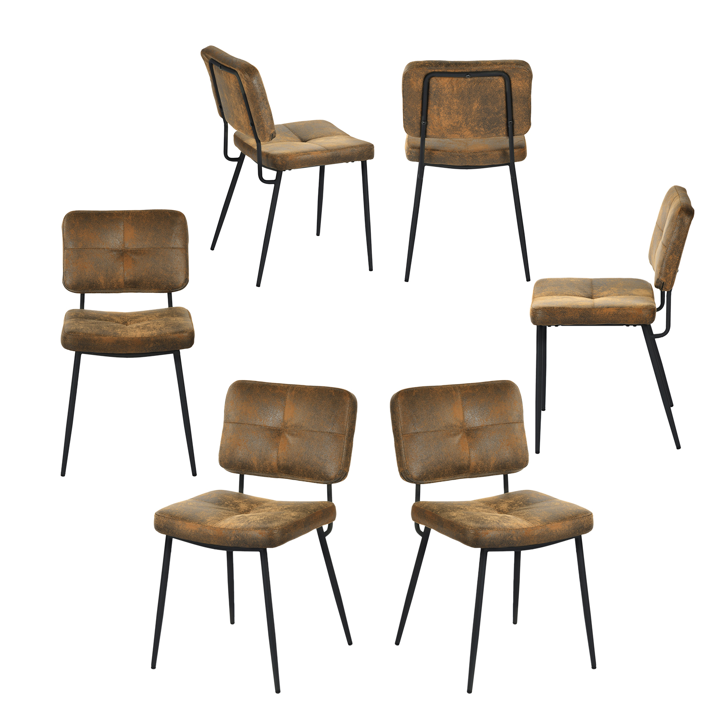 Lot de 6 chaises de salle à manger en tissu vert style industriel, KAROMI, MEUBLES COSY