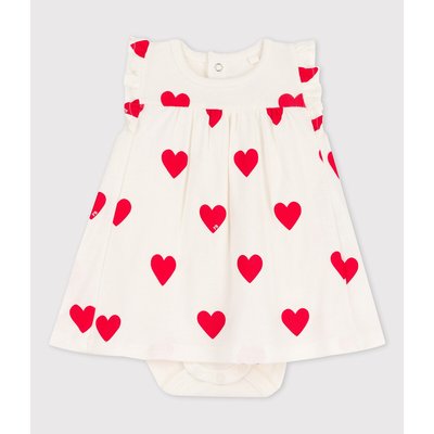 Organic Cotton Dress in Heart Print with Integrated Bodysuit PETIT BATEAU