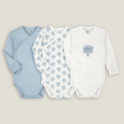 Pack of 3 Newborn Bodysuits in Organic Cotton with Long Sleeves LA REDOUTE COLLECTIONS