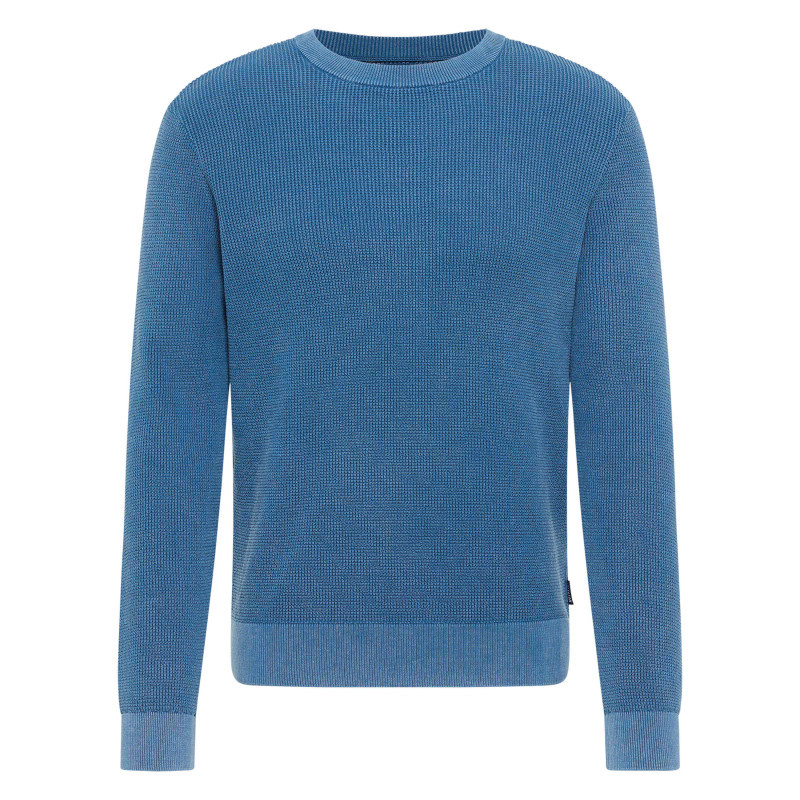 Pull en coton beige uni avec une coupe droite et un col rond, MUSTANG