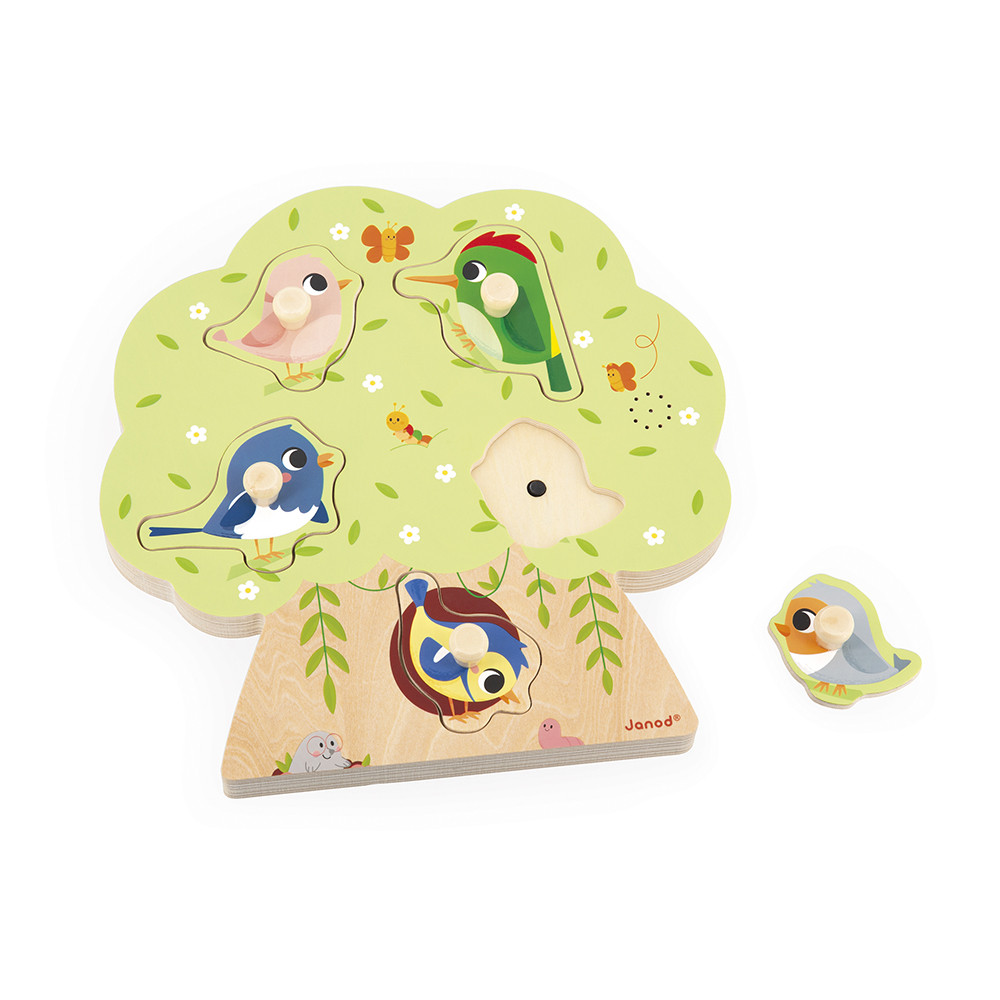 Puzzle Sonore En Bois Les Oiseaux 5 Pièces, JANOD