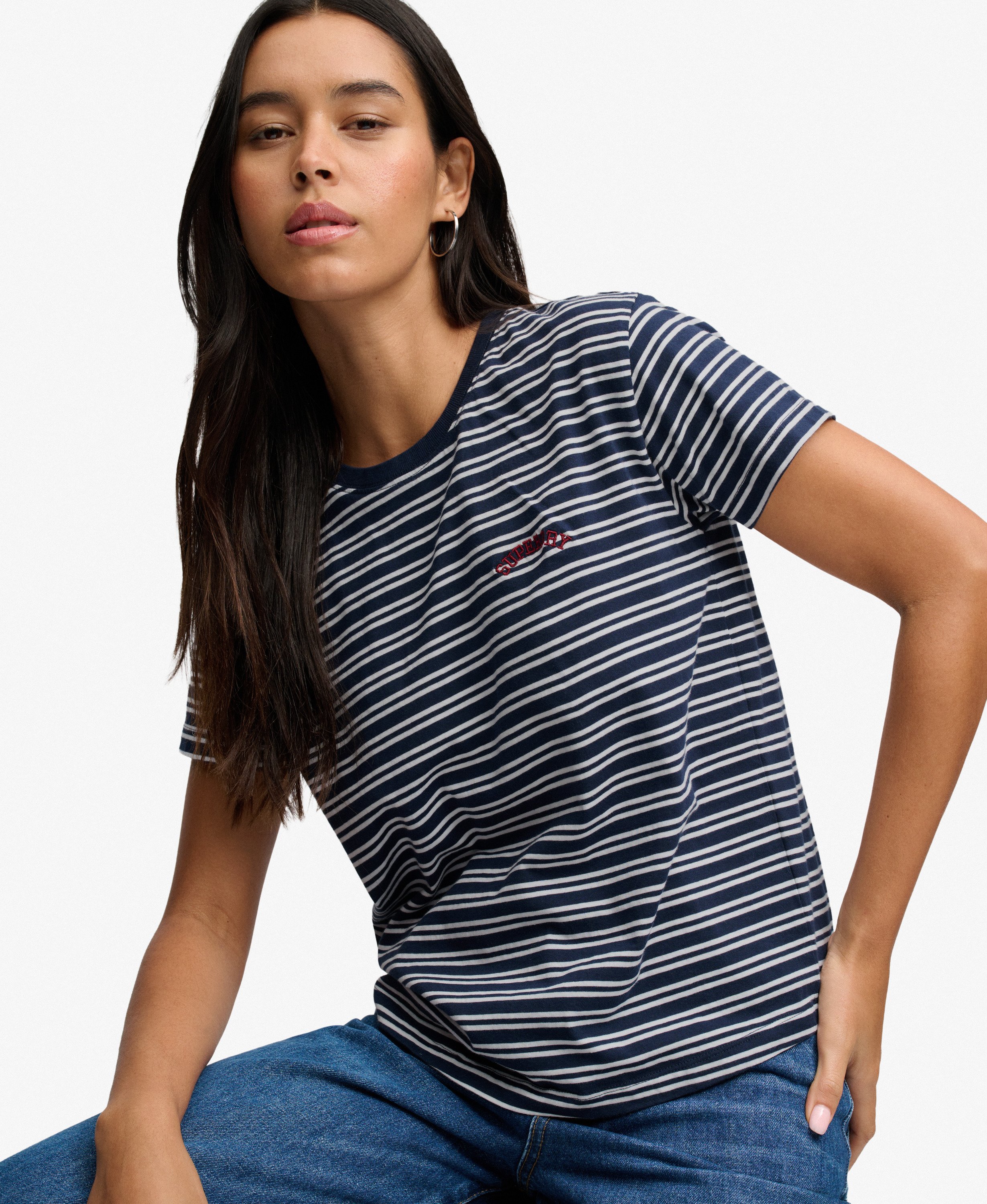 T-shirt Essential Logo Rayé Coupe Ajustée, SUPERDRY