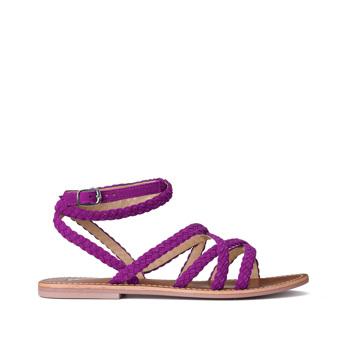 Les signatures leather plaited sandals fuchsia La Redoute