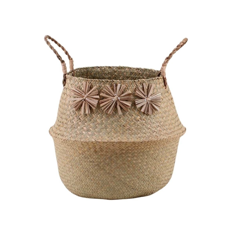 Panier en fibres naturelles avec pompons 38x33cm, ORNAMI