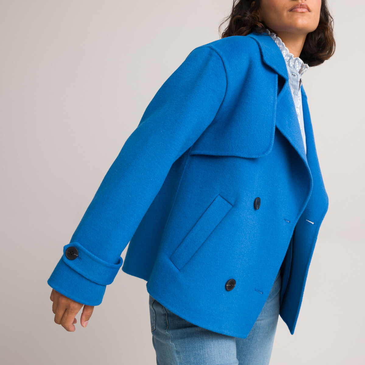 Caban court double boutonnage bleu La Redoute Collections La Redoute