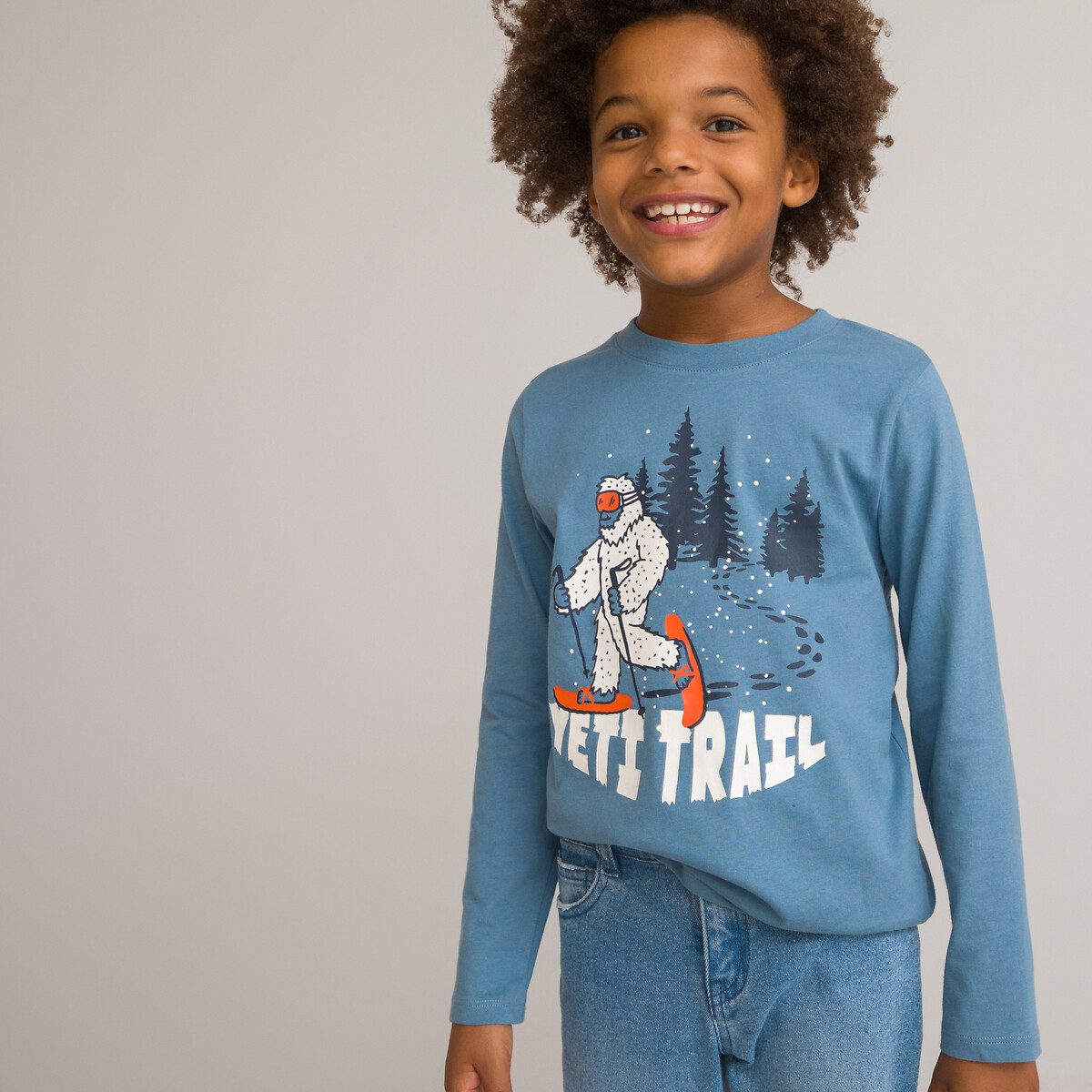 Yeti Print Cotton T-Shirt with Long Sleeves