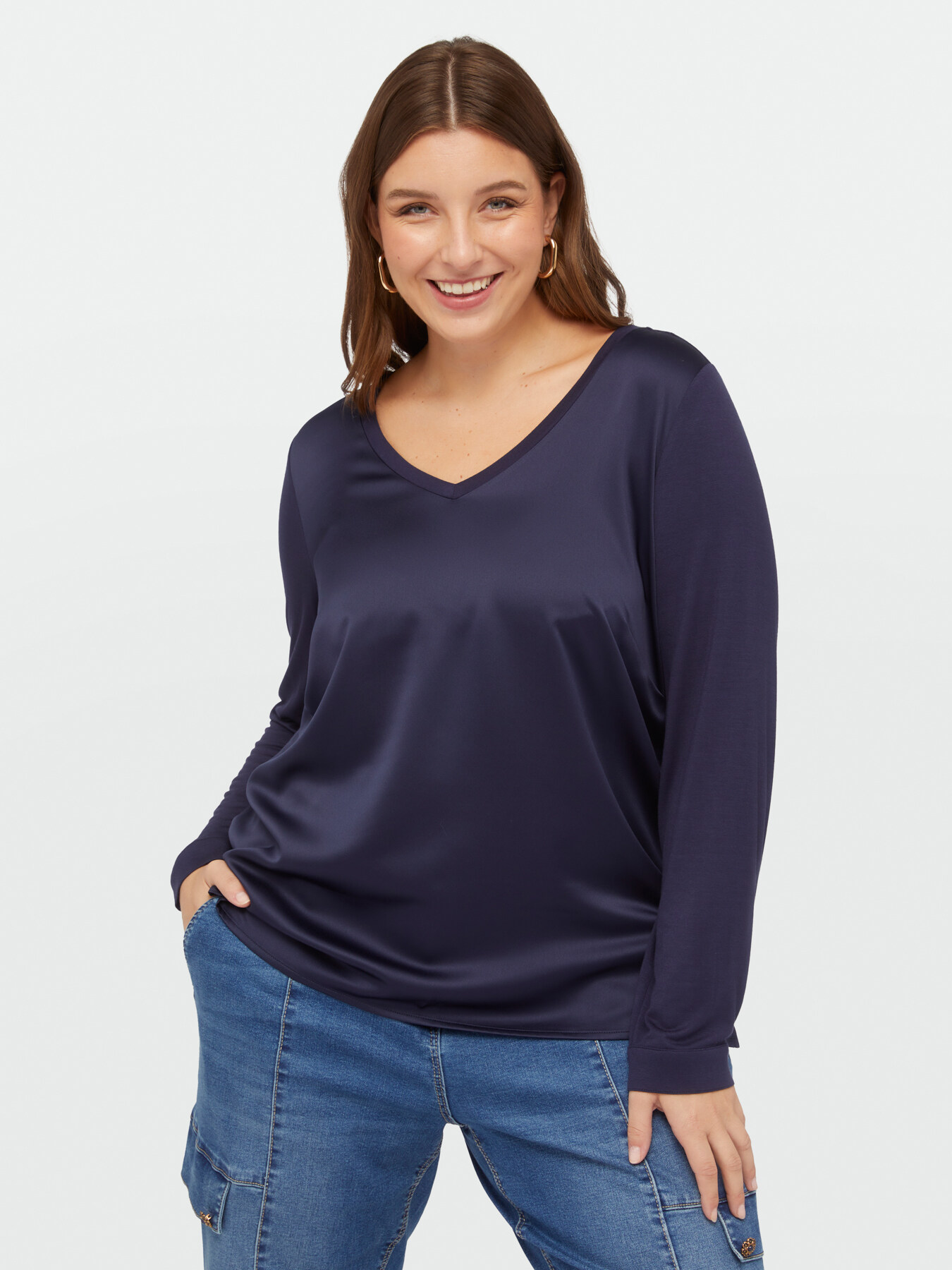T-shirt col V en bi-matière, FIORELLA RUBINO