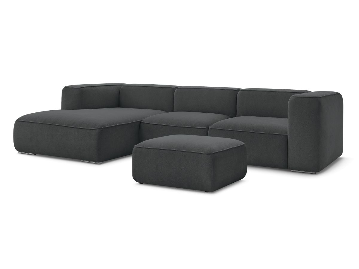 Canapé d'angle fixe 5 places en tissu texturé avec pouf, ZEPHYR, BOBOCHIC