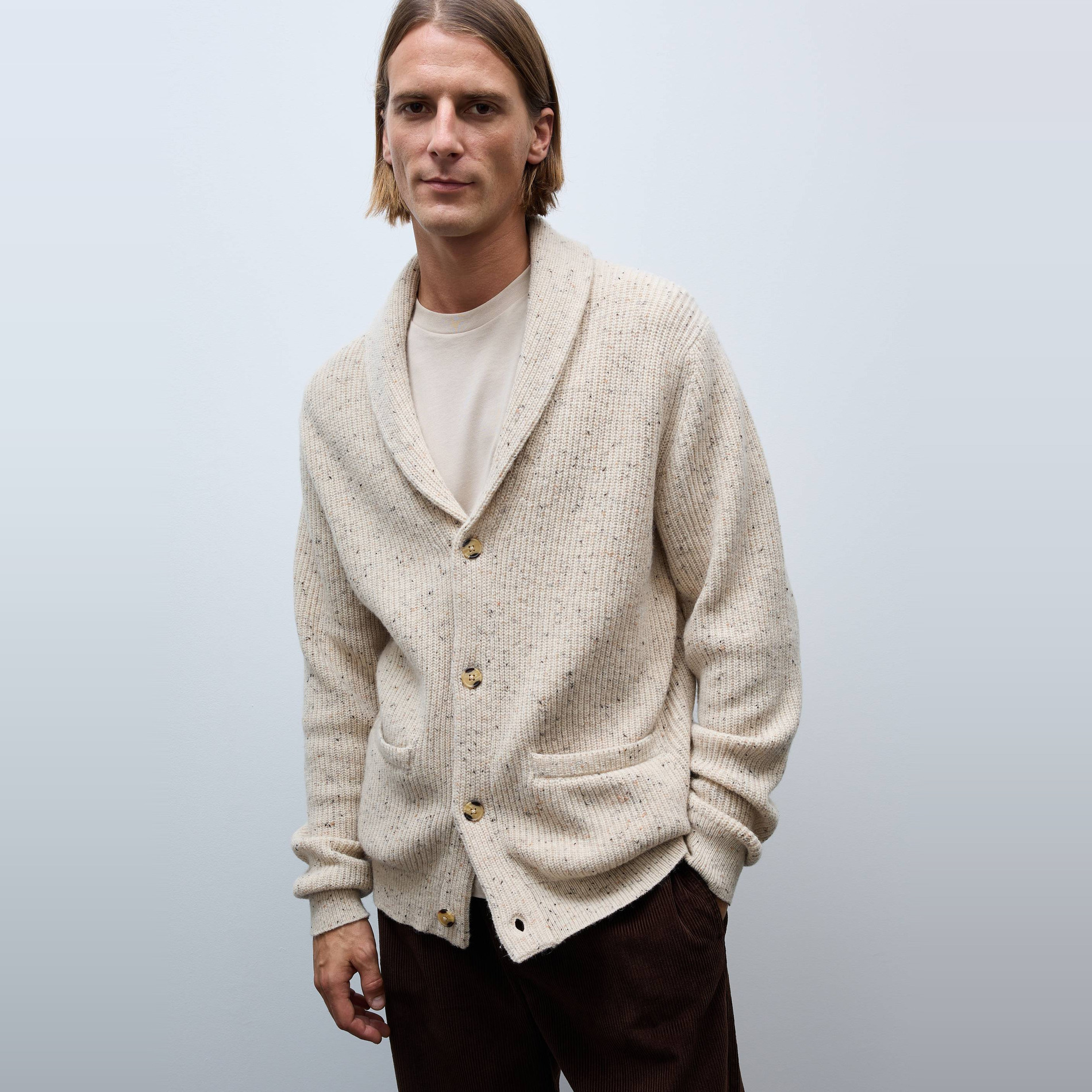 Gilet col châle en laine, MONOPRIX