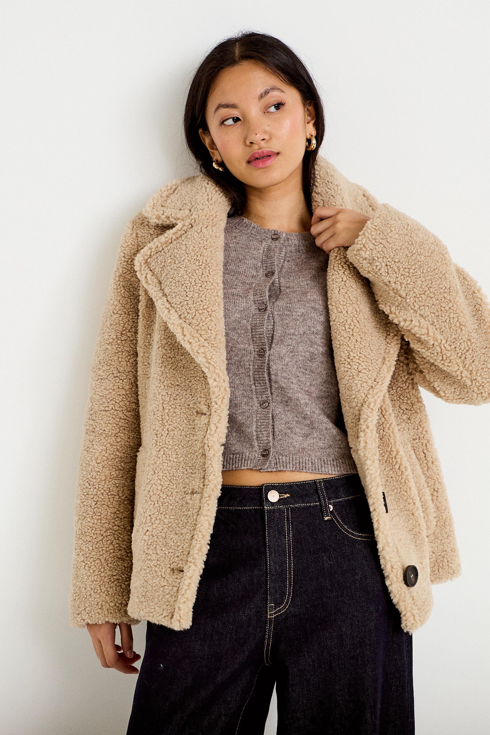 Manteau droit bouclettes col tailleur, CACHE CACHE