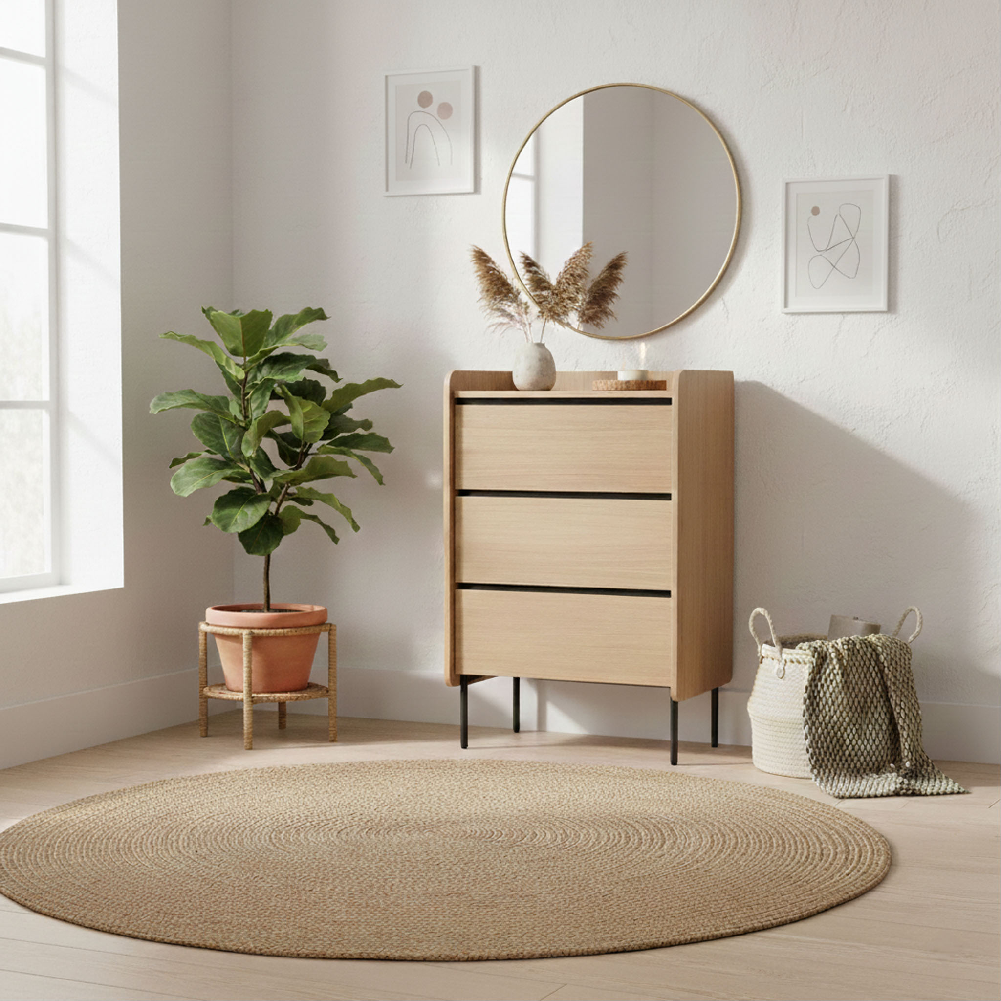 Commode 3 tiroirs avec pieds en métal, TERRE DE NUIT