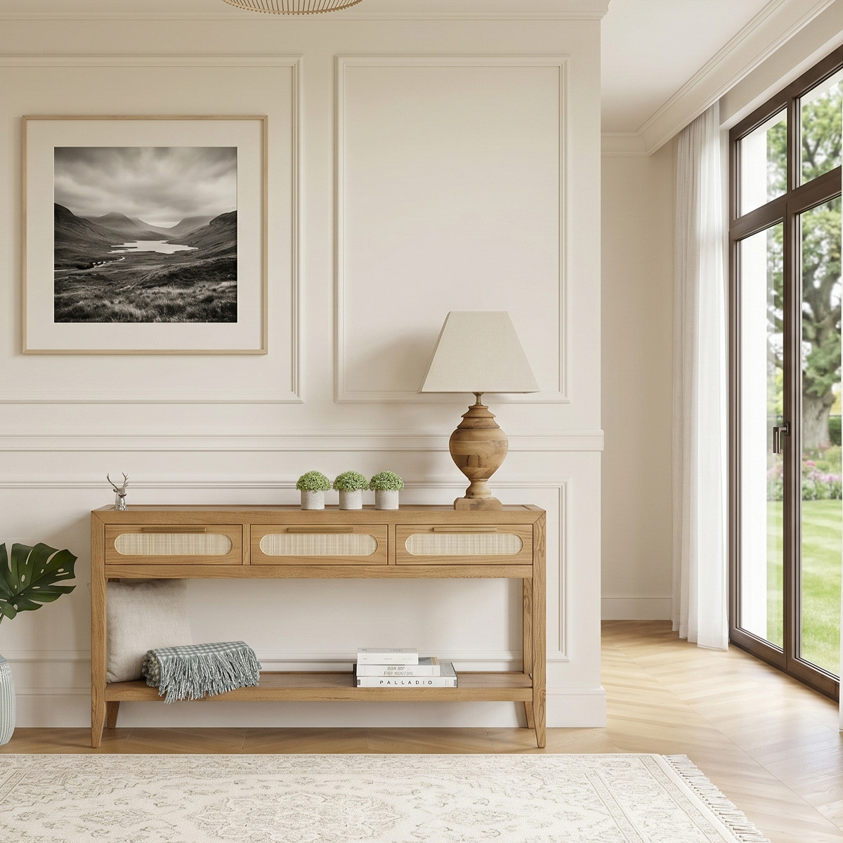 Console style contemporain, 3 tiroirs en rotin MONTANA, ROBIN DES BOIS