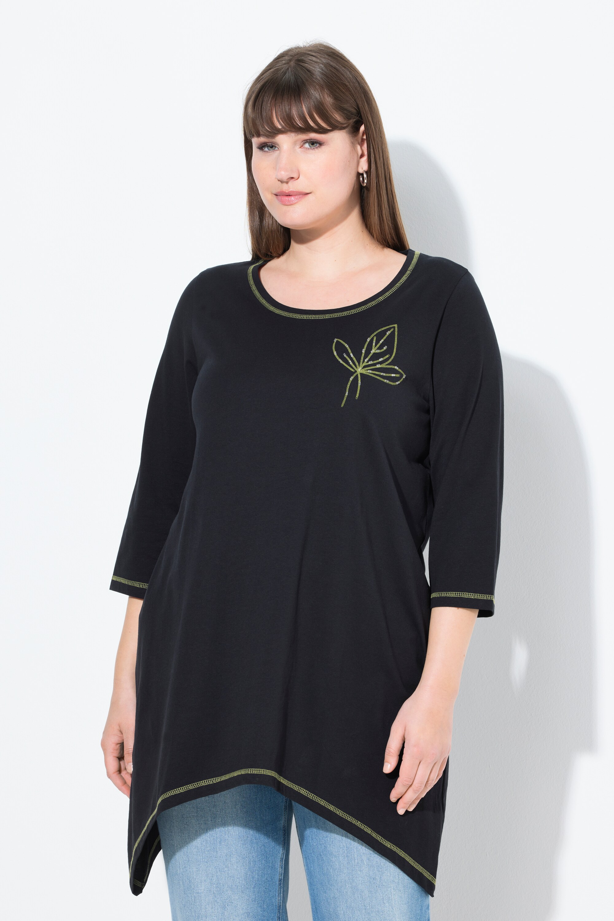 T-shirt en coton bio, feuille brodée, ULLA POPKEN
