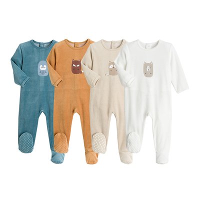 Pack of 4 Sleepsuits in Cotton Mix Velour LA REDOUTE COLLECTIONS