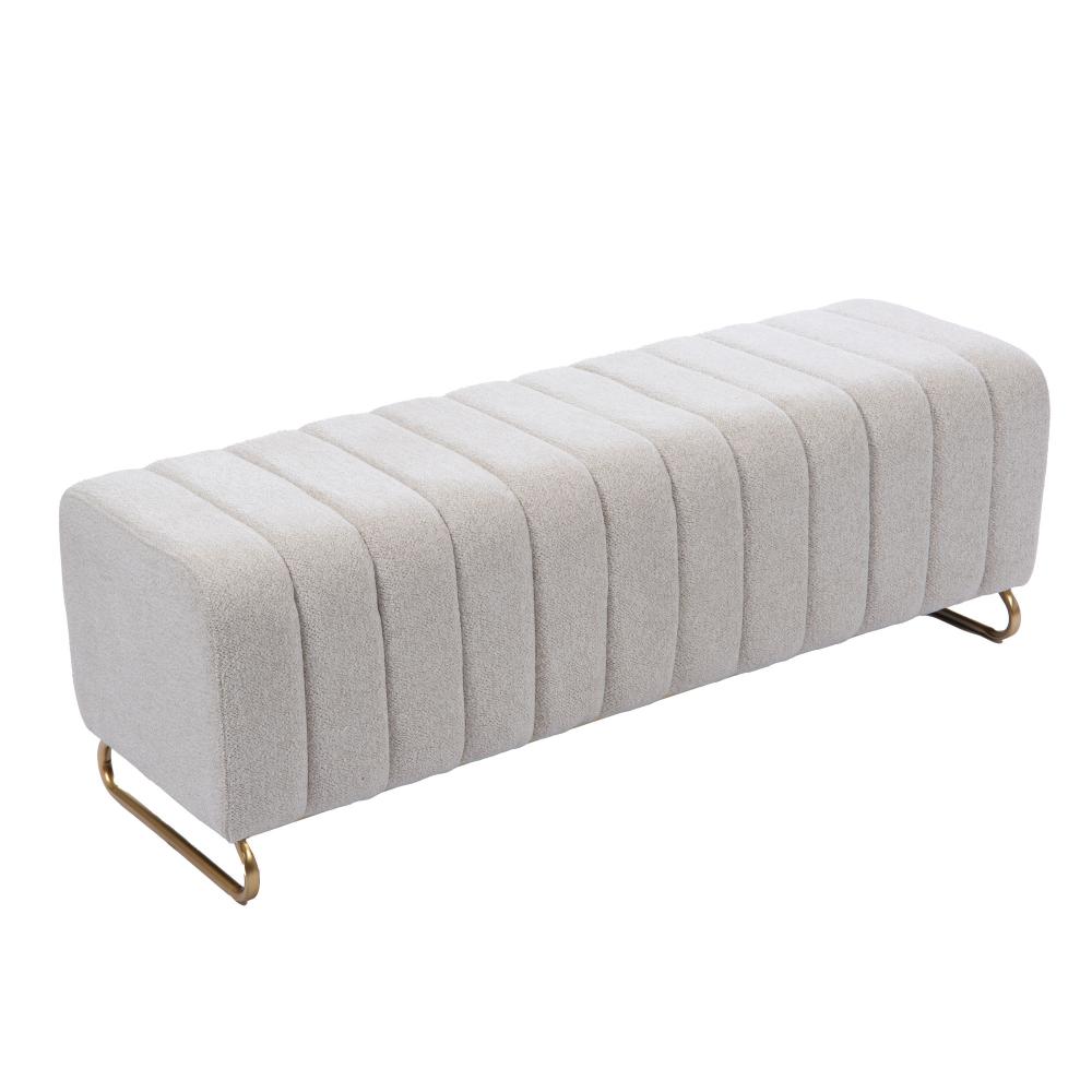 Banc capitonné en tissu gris avec piètement métal L120 cm Eli, AMADEUS