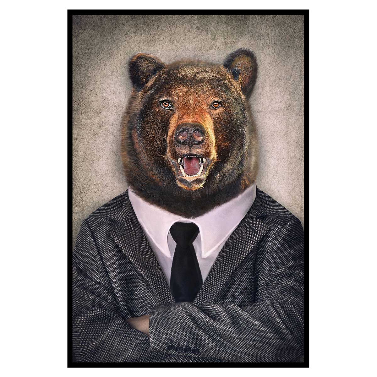 Affiche encadrée ours élégant en costume, HEXOA